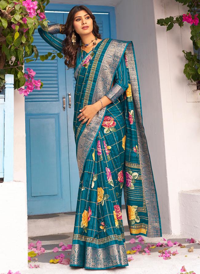 Munga Silk Rama Party Wear Printed Saree